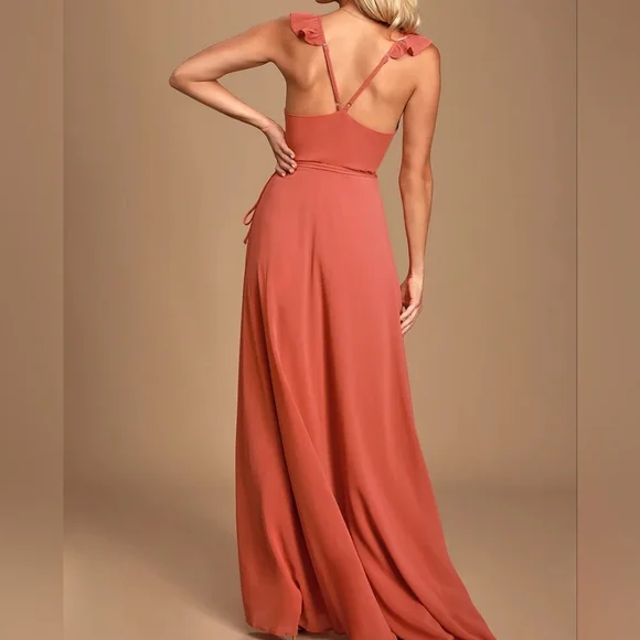 Lulu's Elegant Rust Wrap Dress - Picture 2 of 6